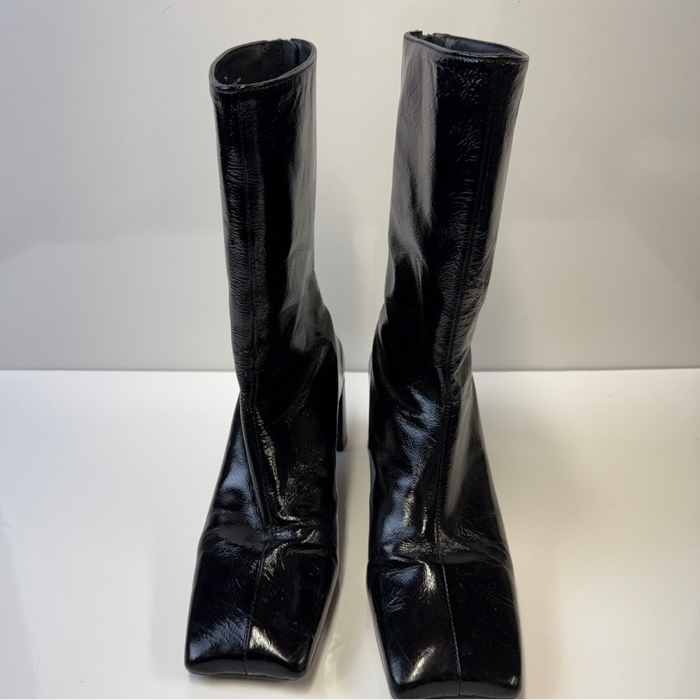 NEW! L’Intervalle Black Patent Leather Swan Ankle Boot Side Zip Women’s 40/ 9.5M - Picture 2 of 16